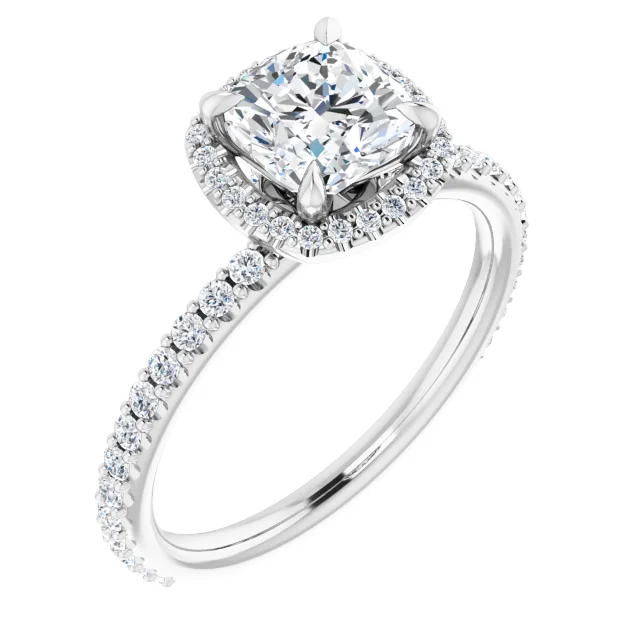 14K White 6 mm Cushion Forever One Moissanite & 1/3 CTW Diamond Engagement Ring-