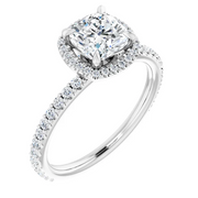 14K White 6 mm Cushion Forever One Moissanite & 1/3 CTW Diamond Engagement Ring-