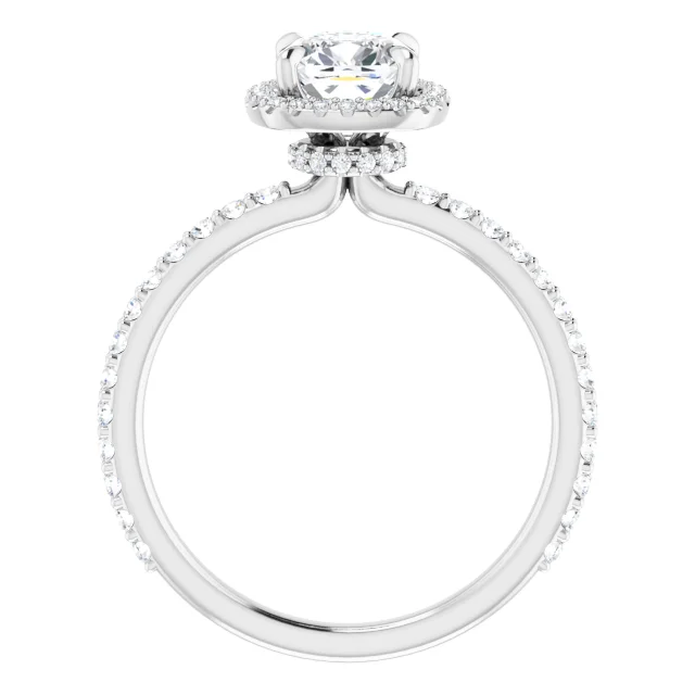 14K White 6 mm Cushion Forever One Moissanite & 1/3 CTW Diamond Engagement Ring-