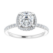 14K White 6 mm Cushion Forever One Moissanite & 1/3 CTW Diamond Engagement Ring-
