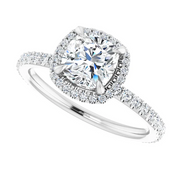 14K White 6 mm Cushion Forever One Moissanite & 1/3 CTW Diamond Engagement Ring-