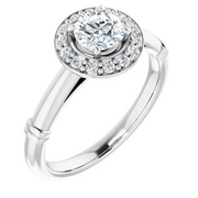 14K White 5 mm Round Forever One Moissanite & 1/8 CTW Diamond Engagement Ring-