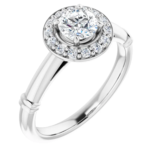 14K White 5 mm Round Forever One Moissanite & 1/8 CTW Diamond Engagement Ring-