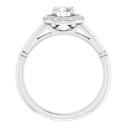 14K White 5 mm Round Forever One Moissanite & 1/8 CTW Diamond Engagement Ring-