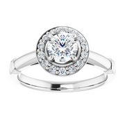 14K White 5 mm Round Forever One Moissanite & 1/8 CTW Diamond Engagement Ring-
