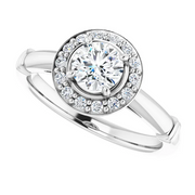 14K White 5 mm Round Forever One Moissanite & 1/8 CTW Diamond Engagement Ring-