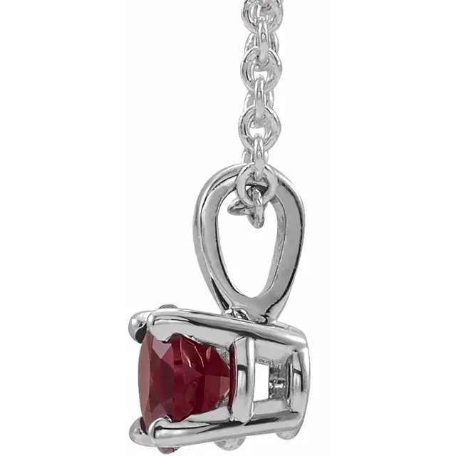 14K White 6 mm Round Lab-Grown Ruby Birthstone 16-18" Necklace-