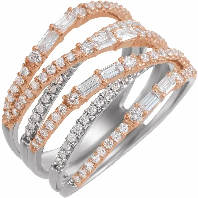 14K White & Rose 1 CTW Diamond Negative Space Ring-7.00 (approximate standard size)-