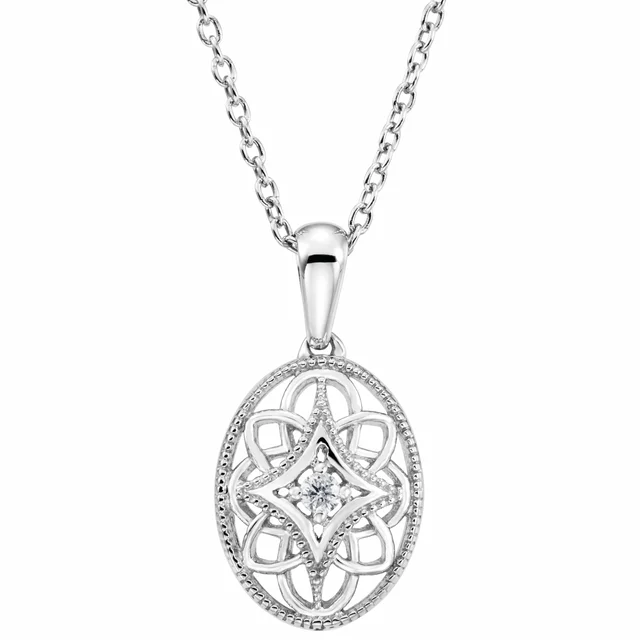 Sterling Silver .03 CT Diamond 18" Necklace-