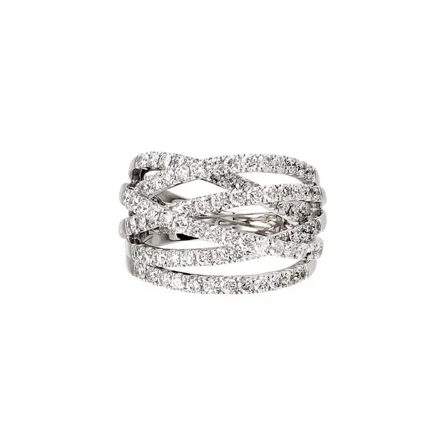 14K White 1 1/2 CTW Diamond Criss-Cross Ring Size 7-