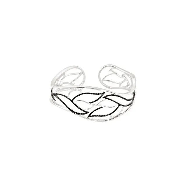 Sterling Silver Black Spinel & 1/6 CTW Diamond Hinged Cuff Bracelet-