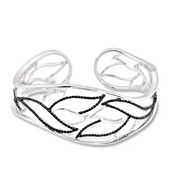 Sterling Silver Black Spinel & 1/6 CTW Diamond Hinged Cuff Bracelet-