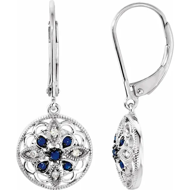 14K White Sapphire & .07 CTW Diamond Earrings-