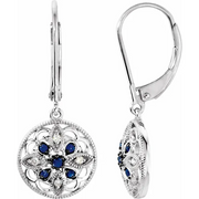 14K White Sapphire & .07 CTW Diamond Earrings-
