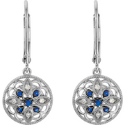 14K White Sapphire & .07 CTW Diamond Earrings-
