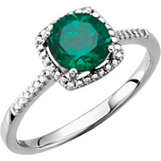 Sterling Silver Lab-Grown Emerald & .01 CTW Diamond Ring Size 7-