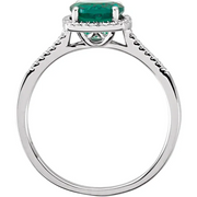 Sterling Silver Lab-Grown Emerald & .01 CTW Diamond Ring Size 7-