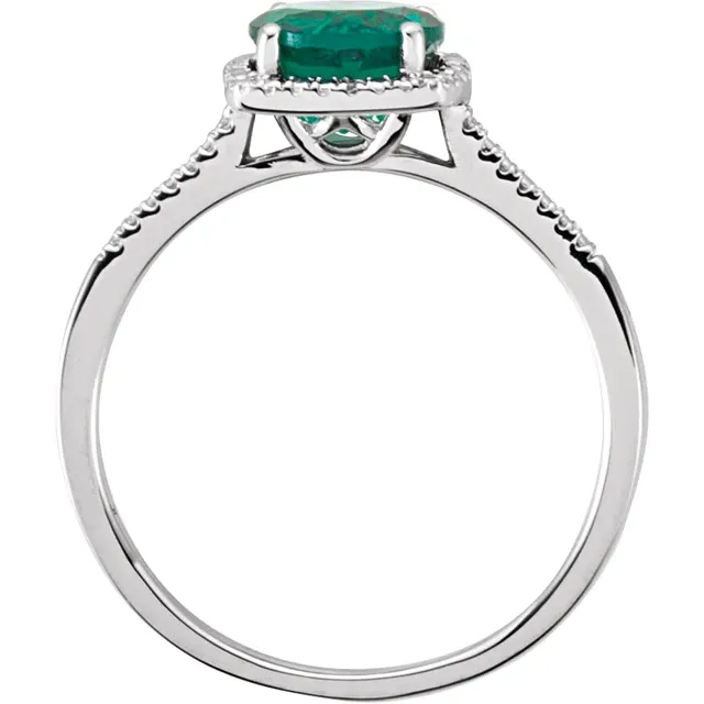 Sterling Silver Lab-Grown Emerald & .01 CTW Diamond Ring Size 7-