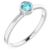 14K White 4 mm Round Blue Zircon Ring-