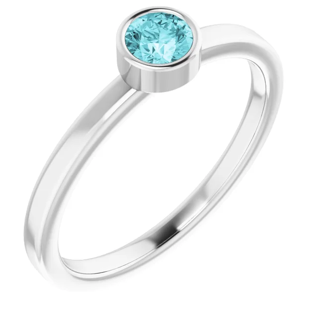 14K White 4 mm Round Blue Zircon Ring-