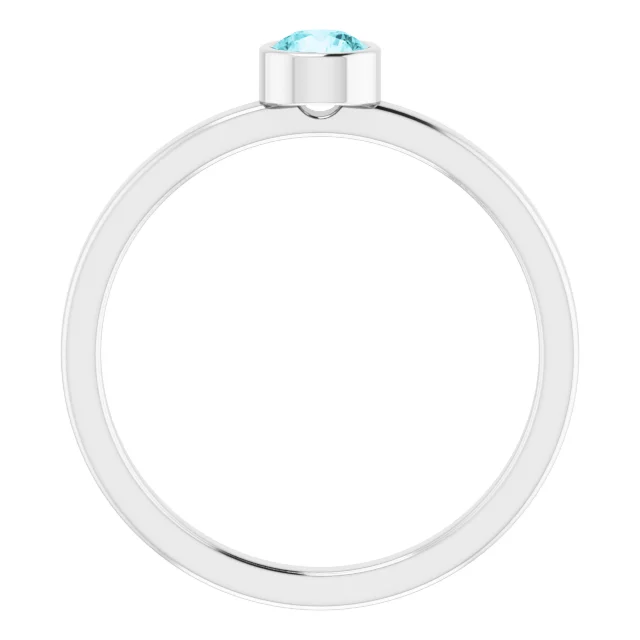 14K White 4 mm Round Blue Zircon Ring-