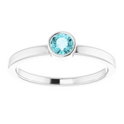14K White 4 mm Round Blue Zircon Ring-