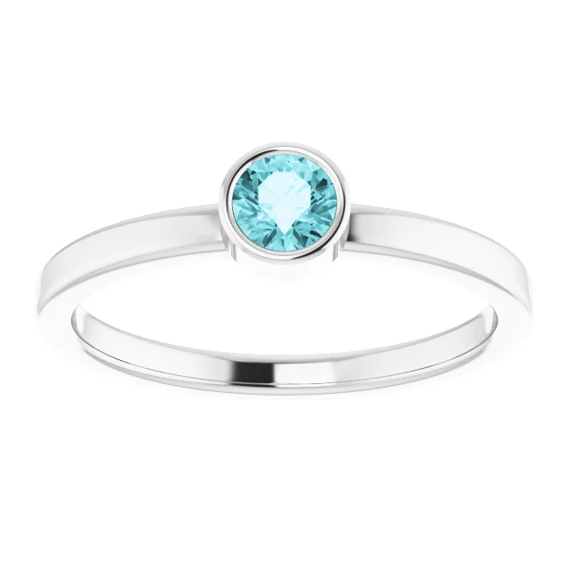 14K White 4 mm Round Blue Zircon Ring-