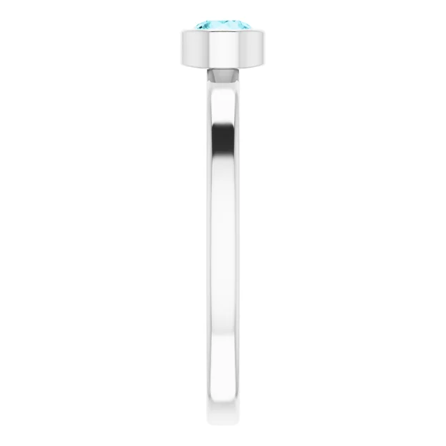 14K White 4 mm Round Blue Zircon Ring-