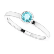 14K White 4 mm Round Blue Zircon Ring-
