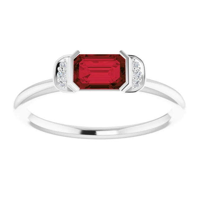 14K White Mozambique Garnet & .02 CTW Diamond Stackable Ring-