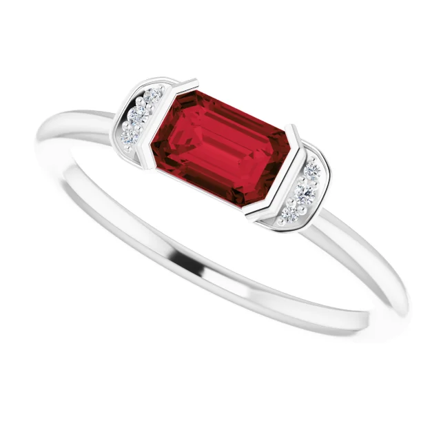14K White Mozambique Garnet & .02 CTW Diamond Stackable Ring-