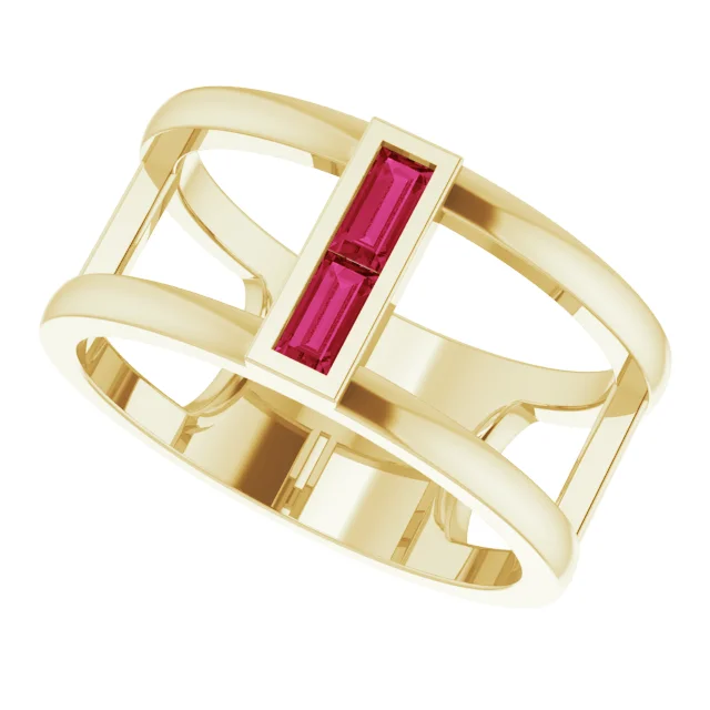 14K Yellow Ruby Baguette Ring-