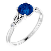 Platinum Lab-Grown Blue Sapphire & .02 CTW Diamond Ring-