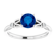 Platinum Lab-Grown Blue Sapphire & .02 CTW Diamond Ring-