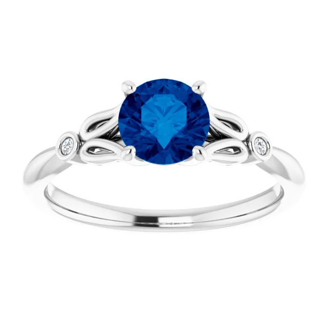 Platinum Lab-Grown Blue Sapphire & .02 CTW Diamond Ring-