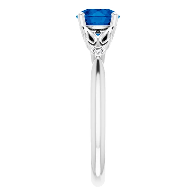 Platinum Lab-Grown Blue Sapphire & .02 CTW Diamond Ring-