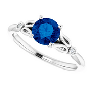 Platinum Lab-Grown Blue Sapphire & .02 CTW Diamond Ring-