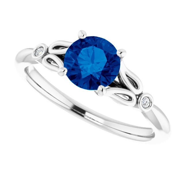 Platinum Lab-Grown Blue Sapphire & .02 CTW Diamond Ring-