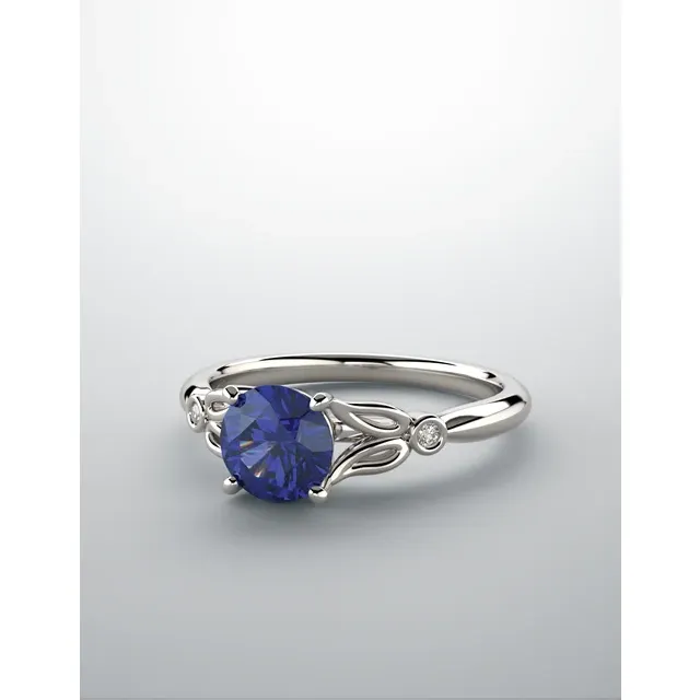 Platinum Lab-Grown Blue Sapphire & .02 CTW Diamond Ring-
