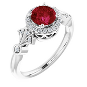 Platinum Lab-Grown Ruby & 1/6 CTW Diamond Ring-
