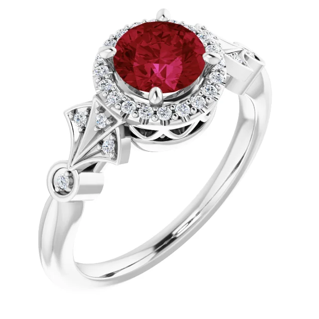 Platinum Lab-Grown Ruby & 1/6 CTW Diamond Ring-
