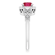 Platinum Lab-Grown Ruby & 1/6 CTW Diamond Ring-
