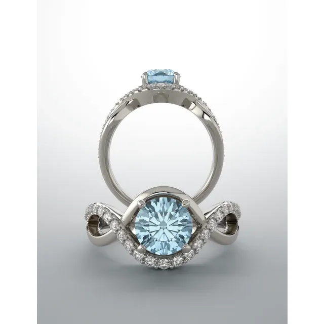 Platinum Aquamarine & 1/5 CTW Diamond Ring-