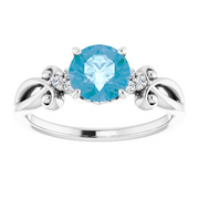 14K White Swiss Blue Topaz & .06 CTW Diamond Ring-