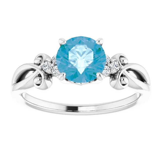14K White Swiss Blue Topaz & .06 CTW Diamond Ring-