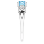14K White Swiss Blue Topaz & .06 CTW Diamond Ring-
