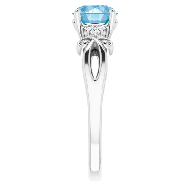 14K White Swiss Blue Topaz & .06 CTW Diamond Ring-