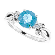 14K White Swiss Blue Topaz & .06 CTW Diamond Ring-