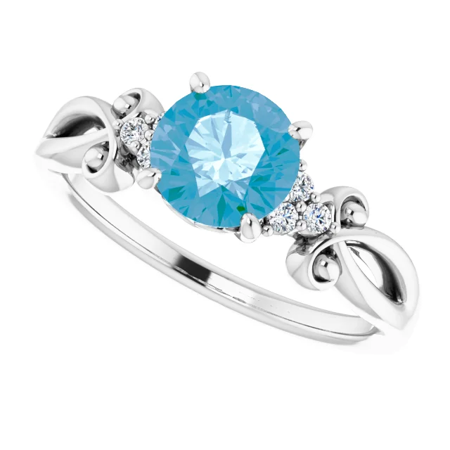 14K White Swiss Blue Topaz & .06 CTW Diamond Ring-
