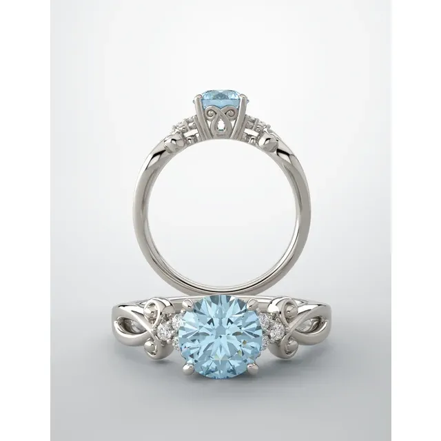 14K White Swiss Blue Topaz & .06 CTW Diamond Ring-